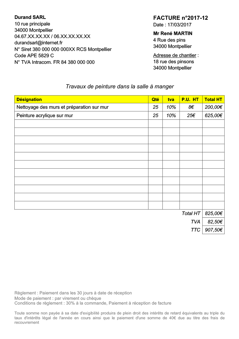 Modèle de facture bâtiment gratuit à télécharger
